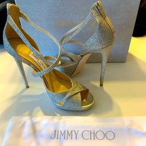 Jimmy Choo Lorina Sandals 120mm in Platinum Ice